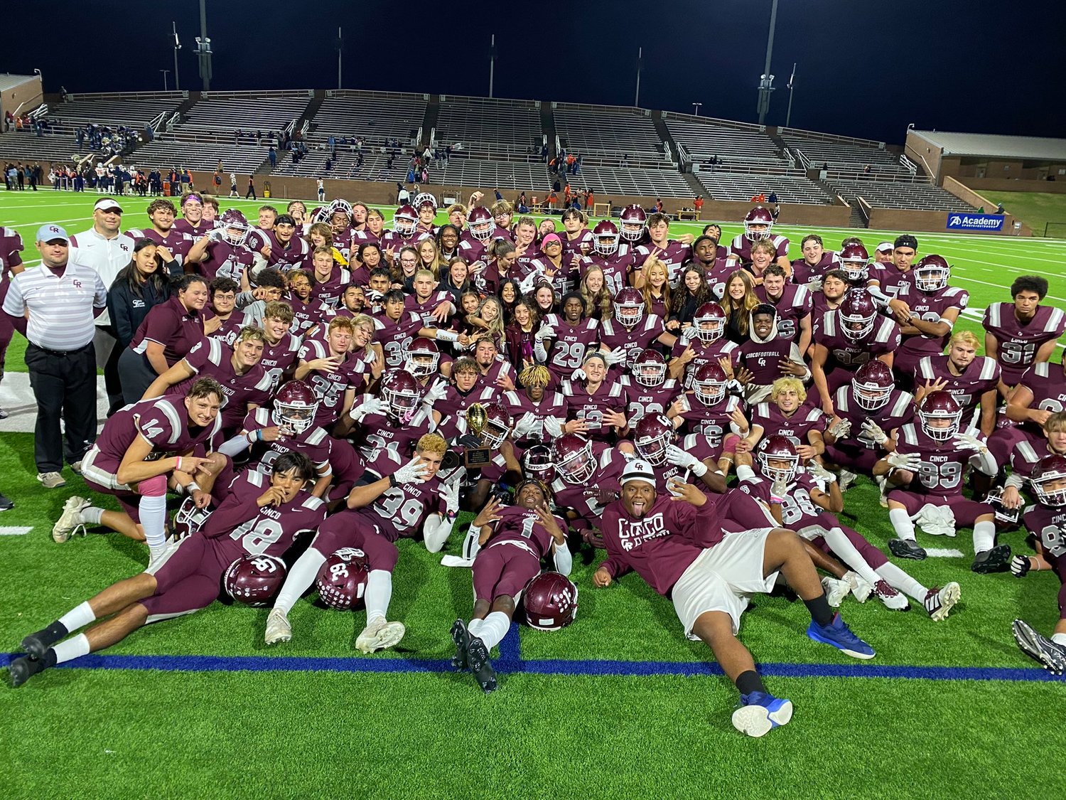 Cinco Ranch player celebrate after their bi-district win